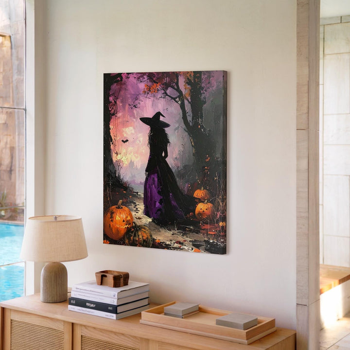 Enchanted Forest Witch Canvas – Moody Purple Halloween Wall Art - Gifitto