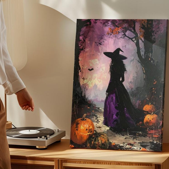 Enchanted Forest Witch Canvas – Moody Purple Halloween Wall Art - Gifitto