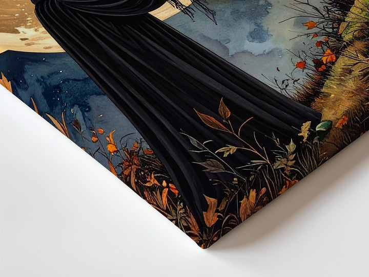 Cloaked Witch & Crow Canvas – Gothic Forest Ritual Halloween Art - Gifitto