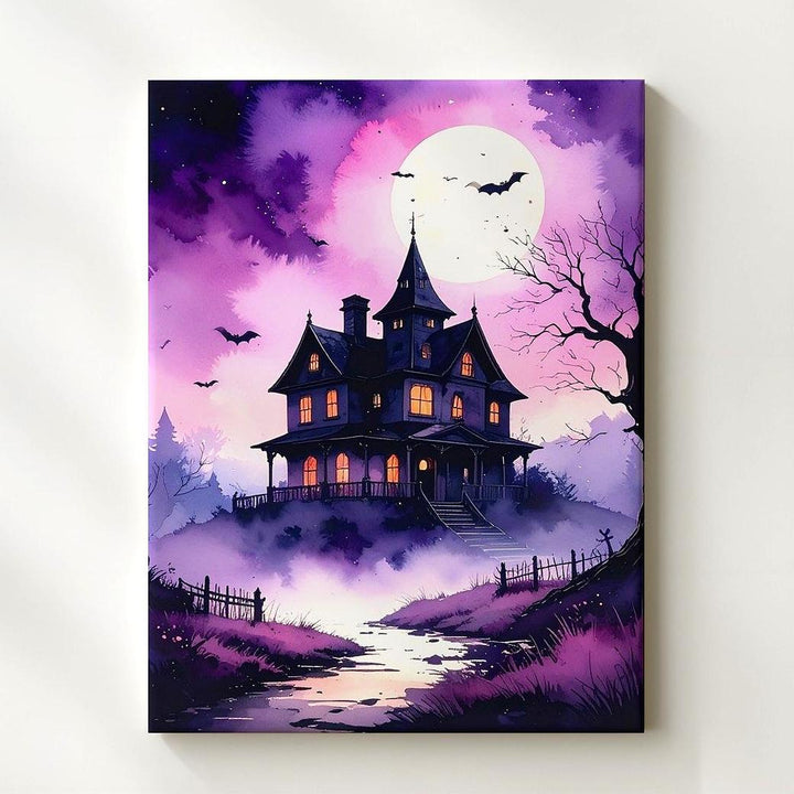 Purple Fog Haunted Mansion Canvas – Fairy Tale Ghost Story Wall Art - Gifitto