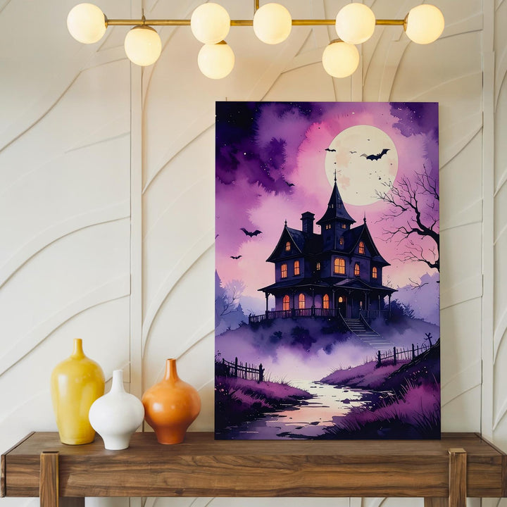Purple Fog Haunted Mansion Canvas – Fairy Tale Ghost Story Wall Art - Gifitto