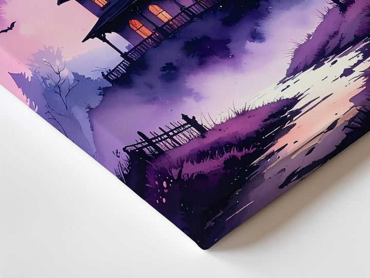 Purple Fog Haunted Mansion Canvas – Fairy Tale Ghost Story Wall Art - Gifitto