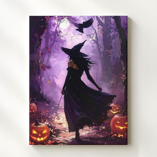 Witch in Shadowed Forest Canvas – Arcane Halloween Ritual Wall Art - Gifitto