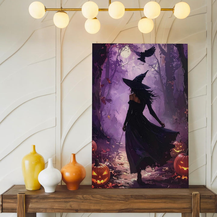 Witch in Shadowed Forest Canvas – Arcane Halloween Ritual Wall Art - Gifitto