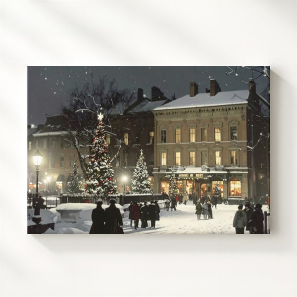 Historic Christmas Cityscape Canvas – Warm Winter Night Scene - Gifitto