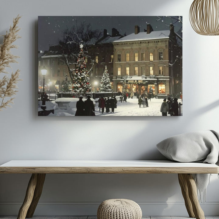 Historic Christmas Cityscape Canvas – Warm Winter Night Scene - Gifitto