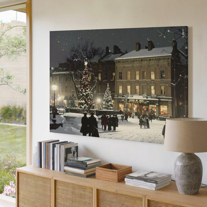 Historic Christmas Cityscape Canvas – Warm Winter Night Scene - Gifitto
