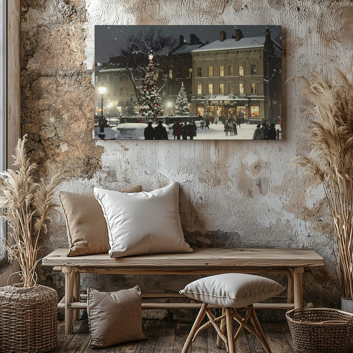 Historic Christmas Cityscape Canvas – Warm Winter Night Scene - Gifitto