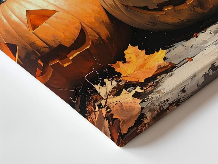 Rustic Jack-O'-Lantern & White Pumpkin Canvas – Moody Halloween Wall Art - Gifitto