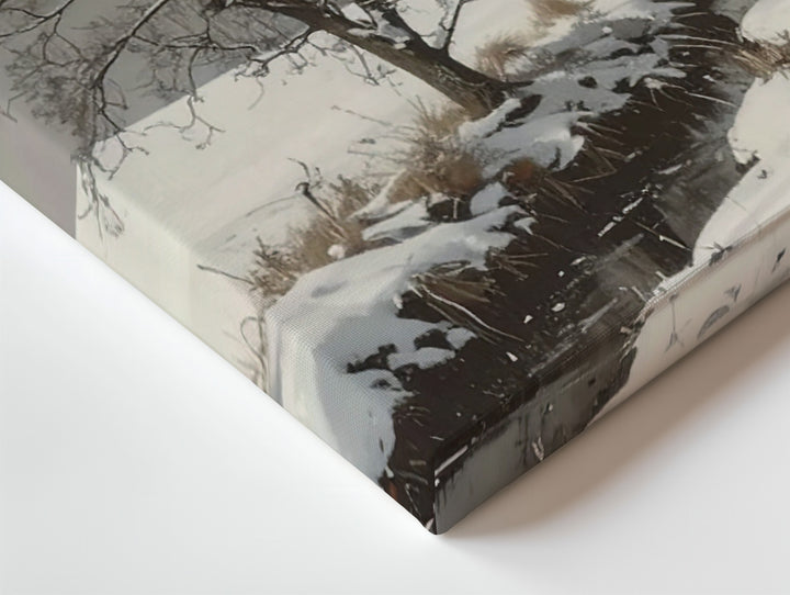 Minimalist Snowy Landscape Canvas – Leafless Tree by Stream Art - Gifitto
