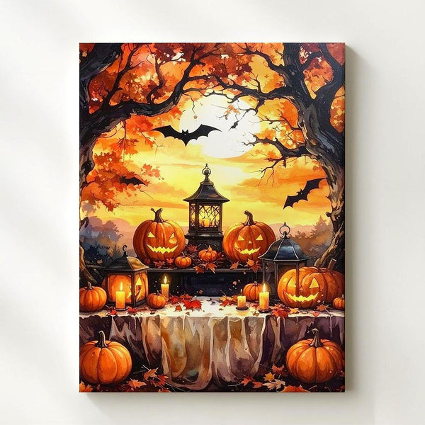 Ornate Halloween Still Life Canvas – Jack-O'-Lanterns, Lanterns & Autumn Magic - Gifitto