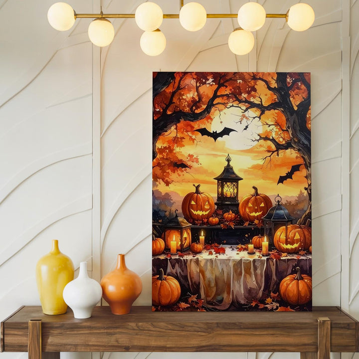 Ornate Halloween Still Life Canvas – Jack-O'-Lanterns, Lanterns & Autumn Magic - Gifitto