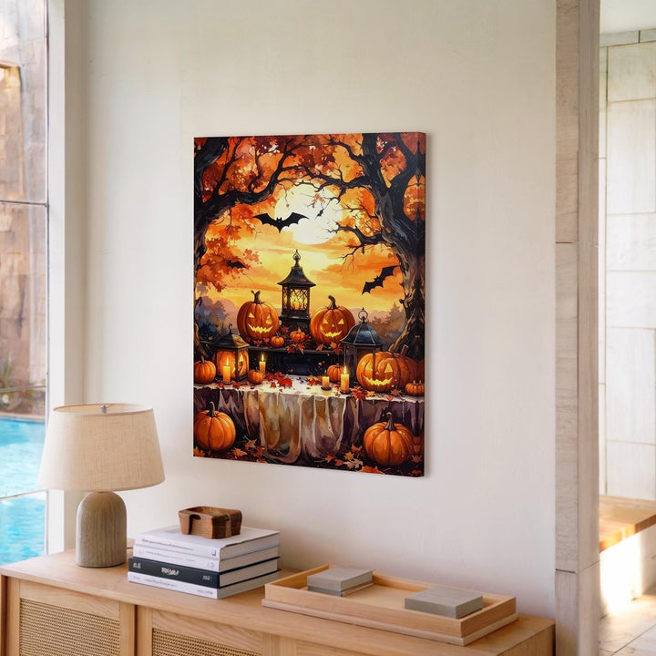 Ornate Halloween Still Life Canvas – Jack-O'-Lanterns, Lanterns & Autumn Magic - Gifitto