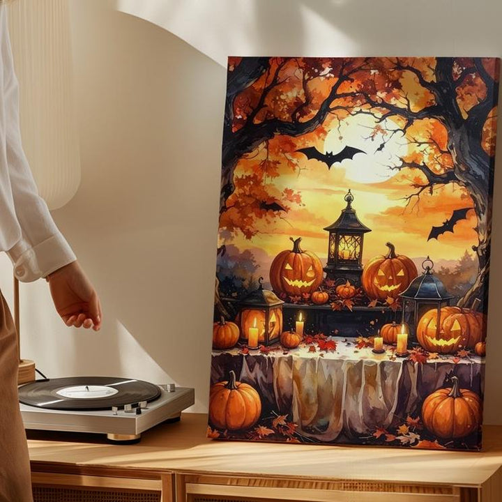 Ornate Halloween Still Life Canvas – Jack-O'-Lanterns, Lanterns & Autumn Magic - Gifitto