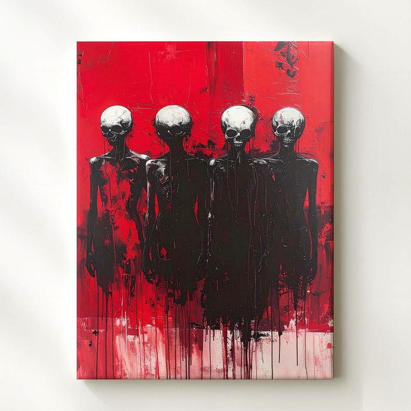 Abstract Skull Figures Canvas – Expressive Red Horror & Existential Wall Art - Gifitto