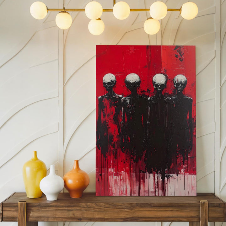 Abstract Skull Figures Canvas – Expressive Red Horror & Existential Wall Art - Gifitto