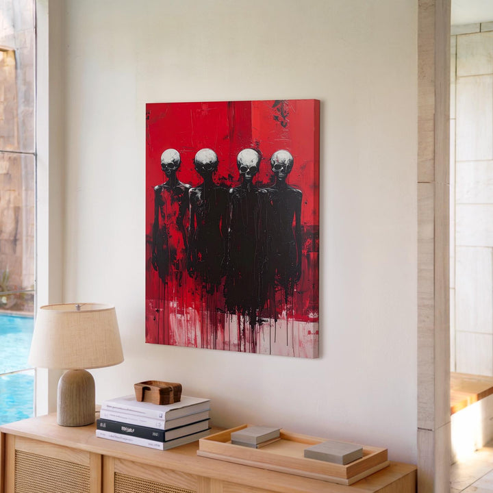 Abstract Skull Figures Canvas – Expressive Red Horror & Existential Wall Art - Gifitto