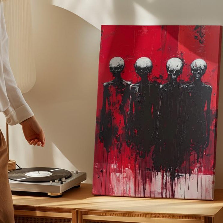 Abstract Skull Figures Canvas – Expressive Red Horror & Existential Wall Art - Gifitto