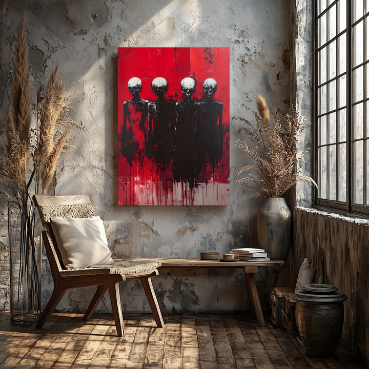 Abstract Skull Figures Canvas – Expressive Red Horror & Existential Wall Art - Gifitto