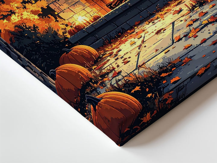 Glowing Fireplace & Pumpkin Canvas – Cozy Autumn Halloween Ambience Art - Gifitto