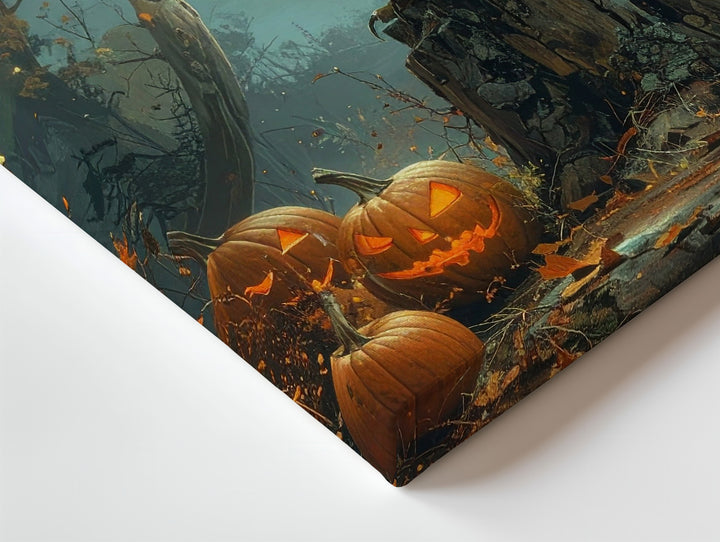 Moonlit Owl & Pumpkin Canvas – Moody Halloween Forest Wall Art - Gifitto
