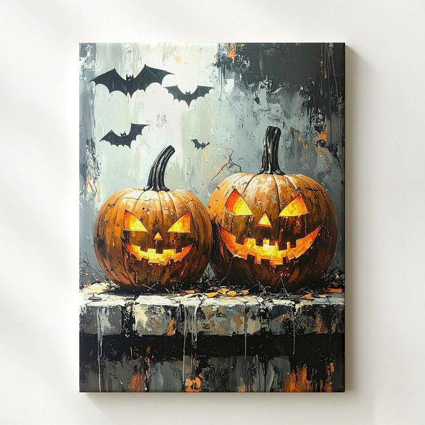 Symmetrical Pumpkin Glow Canvas – Classic Spooky Halloween Wall Art - Gifitto