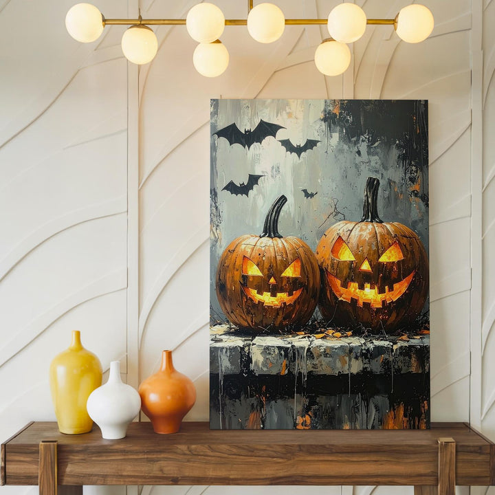 Symmetrical Pumpkin Glow Canvas – Classic Spooky Halloween Wall Art - Gifitto