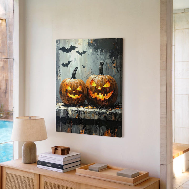 Symmetrical Pumpkin Glow Canvas – Classic Spooky Halloween Wall Art - Gifitto