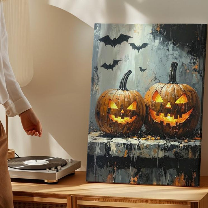 Symmetrical Pumpkin Glow Canvas – Classic Spooky Halloween Wall Art - Gifitto