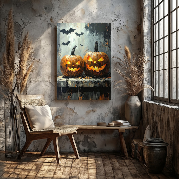 Symmetrical Pumpkin Glow Canvas – Classic Spooky Halloween Wall Art - Gifitto