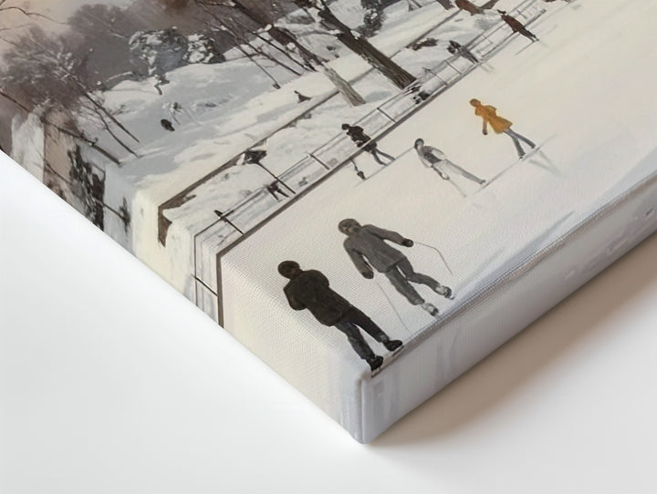 Snowy Town Square Skating Canvas – Vintage Holiday Panorama Art - Gifitto