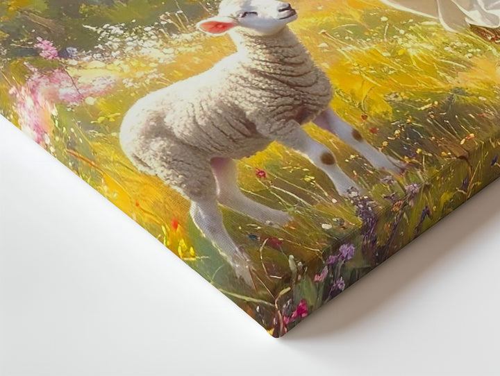 Shepherd’s Light Canvas – Jesus in Glowing Pastoral Field with Lamb - Gifitto