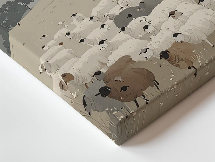 Pastoral Sheep and Shepherd Canvas – Minimalist Spiritual Landscape Wall Art - Gifitto