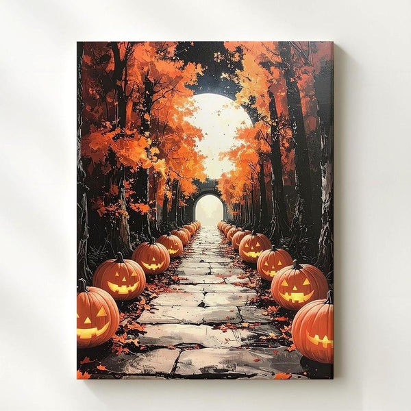 Jack-o’-Lantern Pathway Canvas – Enchanted Autumn Tunnel Wall Art - Gifitto