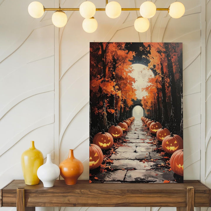 Jack-o’-Lantern Pathway Canvas – Enchanted Autumn Tunnel Wall Art - Gifitto