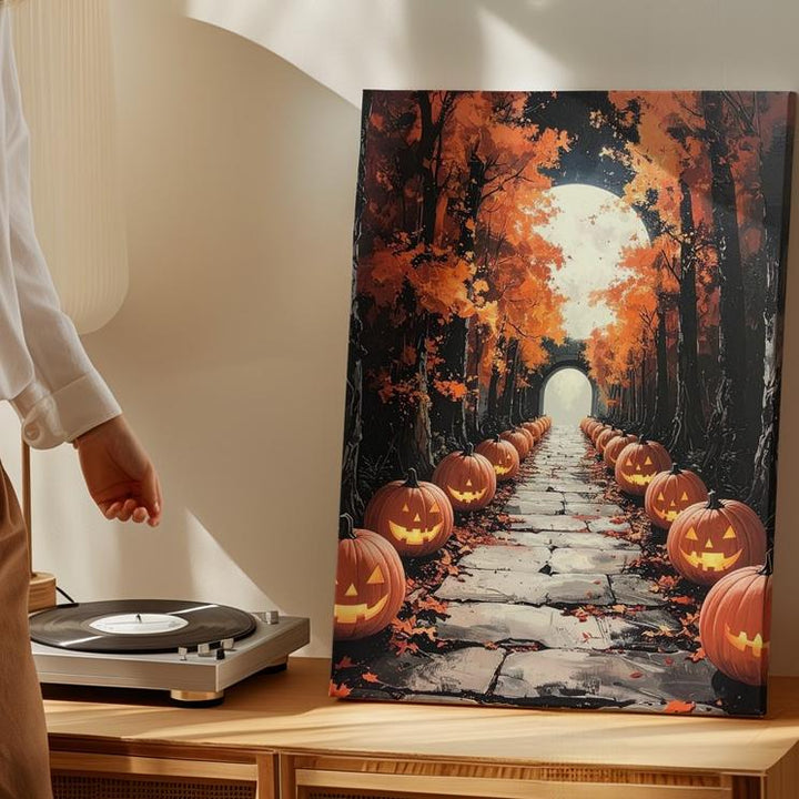 Jack-o’-Lantern Pathway Canvas – Enchanted Autumn Tunnel Wall Art - Gifitto