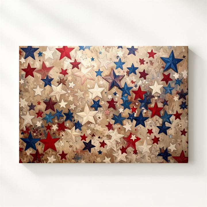 Layered Stars Patriotic Canvas – Red White Blue Cut-Out Confetti Wall Art - Gifitto