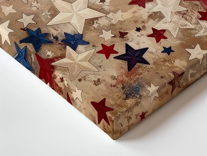 Layered Stars Patriotic Canvas – Red White Blue Cut-Out Confetti Wall Art - Gifitto