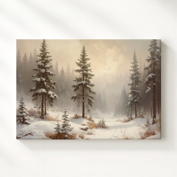 Silent Winter Forest Canvas – Neutral Toned Snowy Landscape Art - Gifitto
