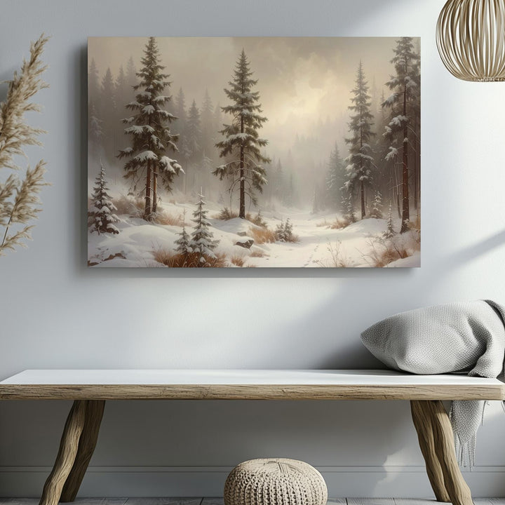 Silent Winter Forest Canvas – Neutral Toned Snowy Landscape Art - Gifitto