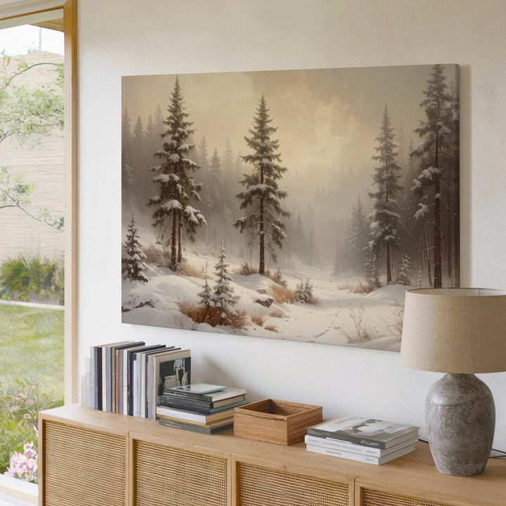 Silent Winter Forest Canvas – Neutral Toned Snowy Landscape Art - Gifitto