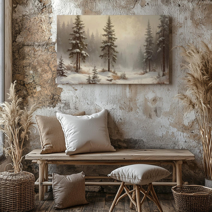 Silent Winter Forest Canvas – Neutral Toned Snowy Landscape Art - Gifitto