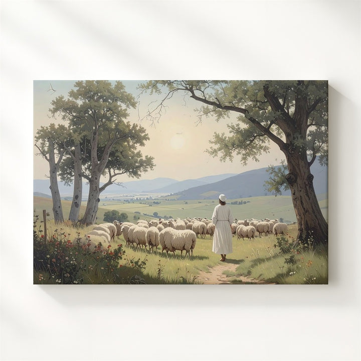Divine Care Shepherd Canvas – Pastoral Scene with Sheep & Bible Verse - Gifitto