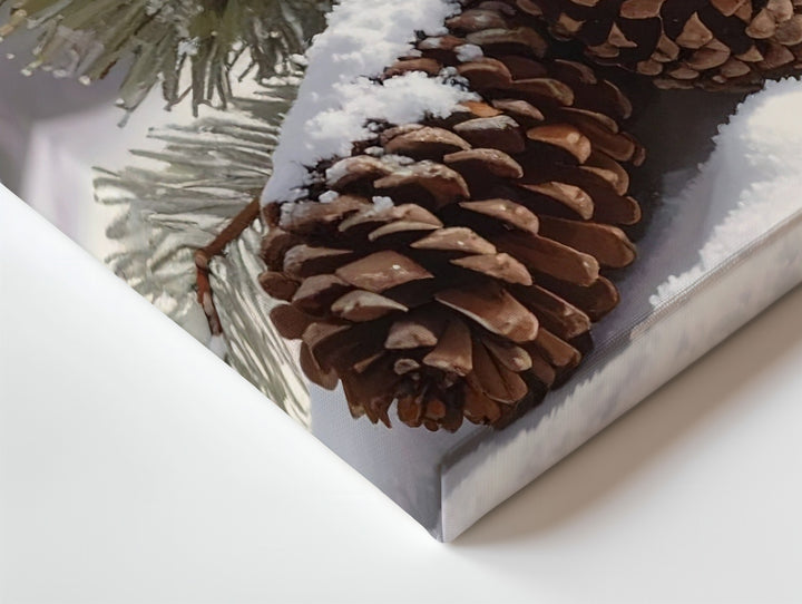 Frosted Pinecones in Snow Canvas – Rustic Winter Nature Still Life - Gifitto