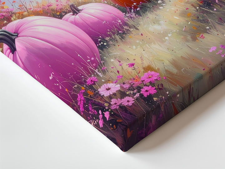 Whimsical Pumpkin Meadow Canvas – Feminine Fall Landscape Wall Art - Gifitto