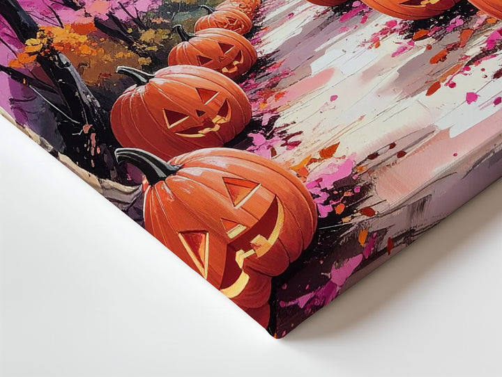 Dreamy Pumpkin Trail Canvas – Pink & Orange Fall Fairytale Art - Gifitto