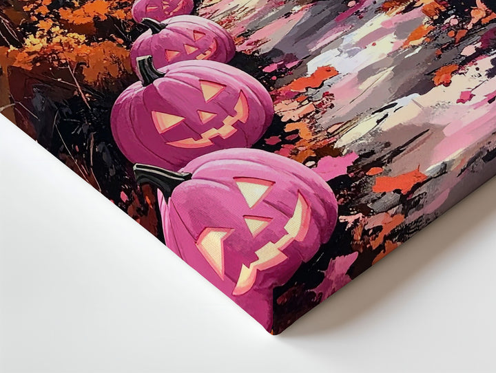 Pink Jack-o’-Lantern Path Canvas – Fairytale Autumn Forest Glow - Gifitto