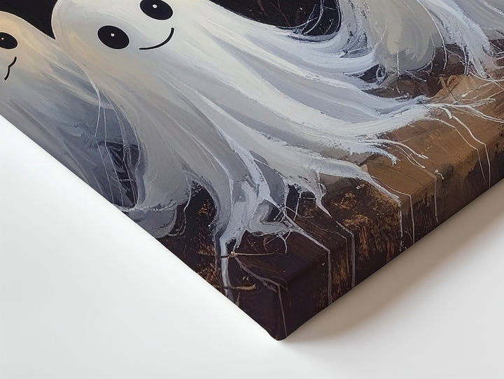 Smiling Ghost Garland Canvas – Playful Halloween Lights & Spirits Wall Art - Gifitto