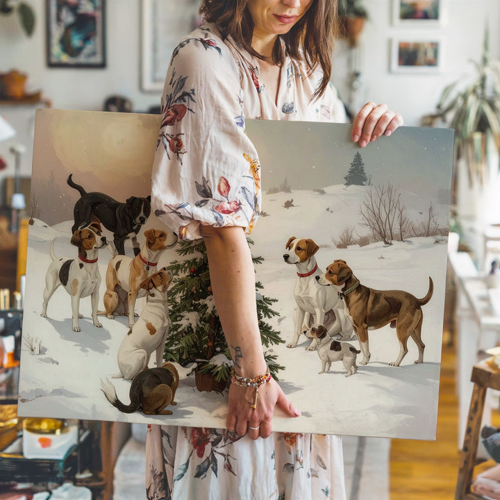 Playful Holiday Dogs Canvas – Festive Christmas Tree Pet Scene - Gifitto