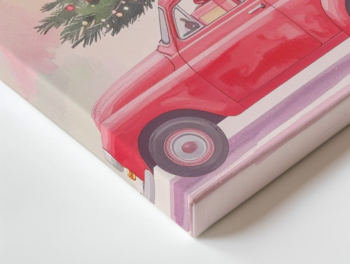 Whimsical Red Car Christmas Canvas – Festive Holiday Tree Ride Art - Gifitto